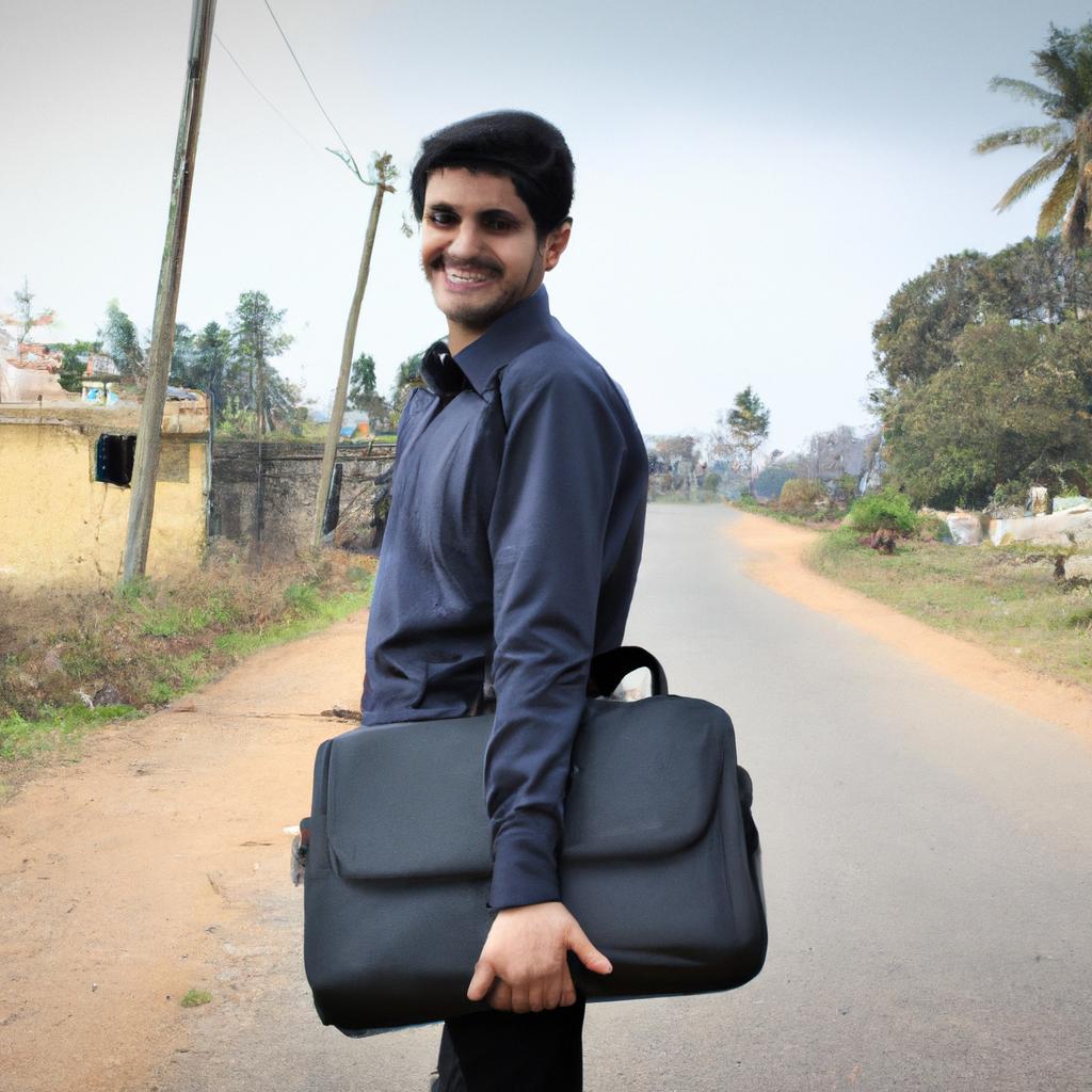 Person holding a briefcase, smiling