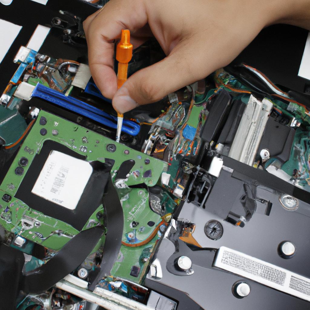 Person fixing computer hardware components